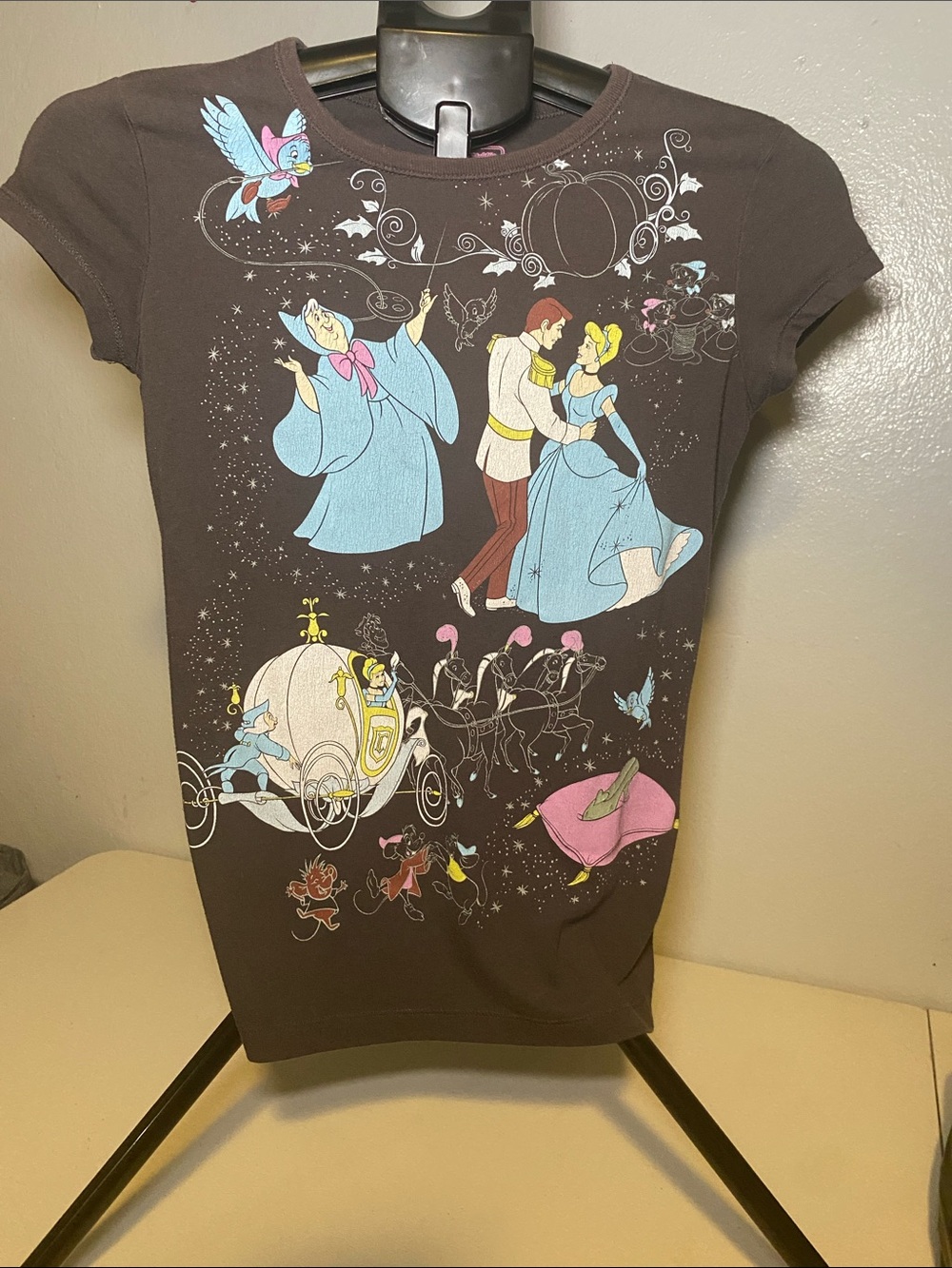 Old Navy Black Girls' Cinderella Graphic Tee with Blue & Pink Accents